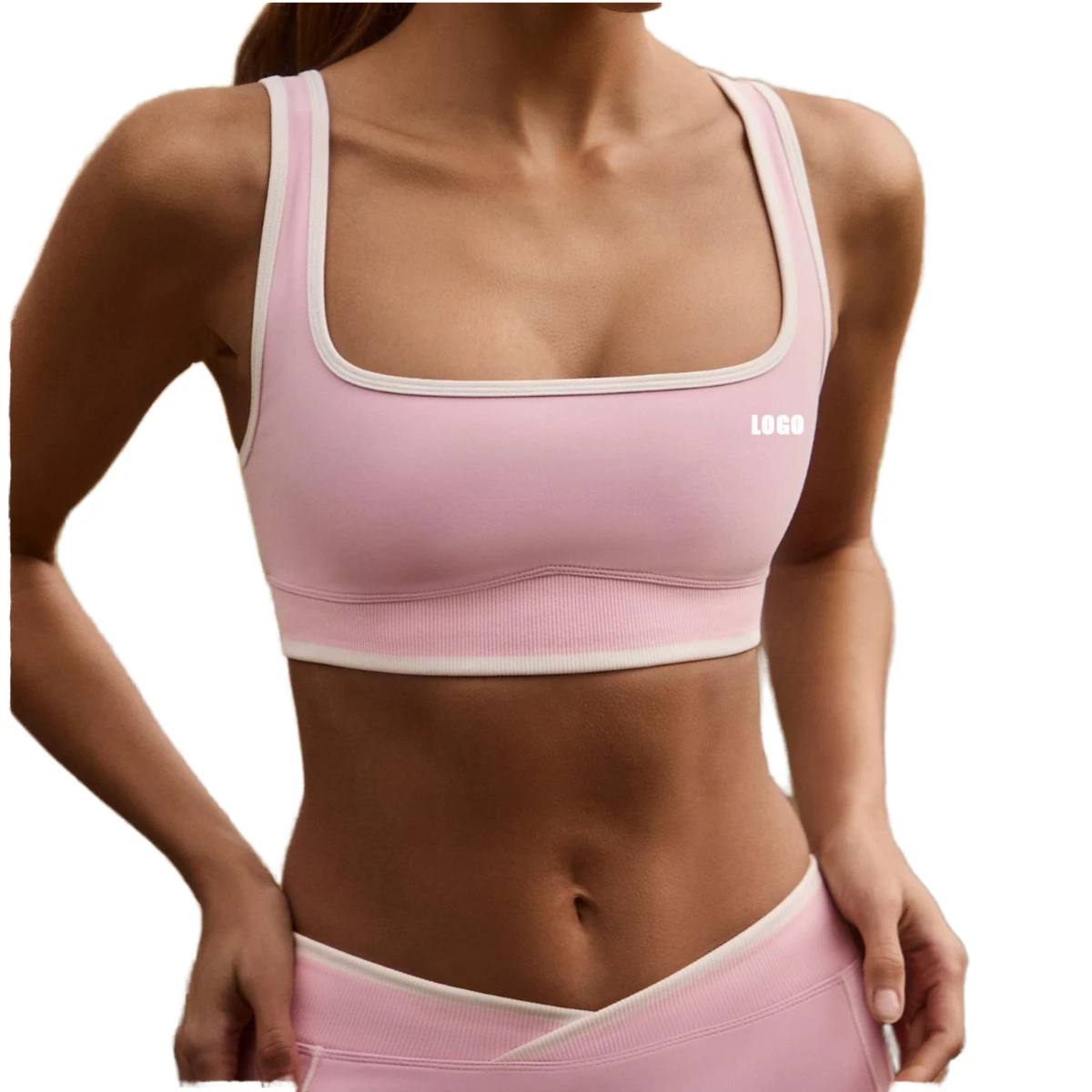 High Elastic Shockproof Sports Bra Women Color Block Square Neck Breathable Quick Dry Yoga Gym Workout Running Fitness Top