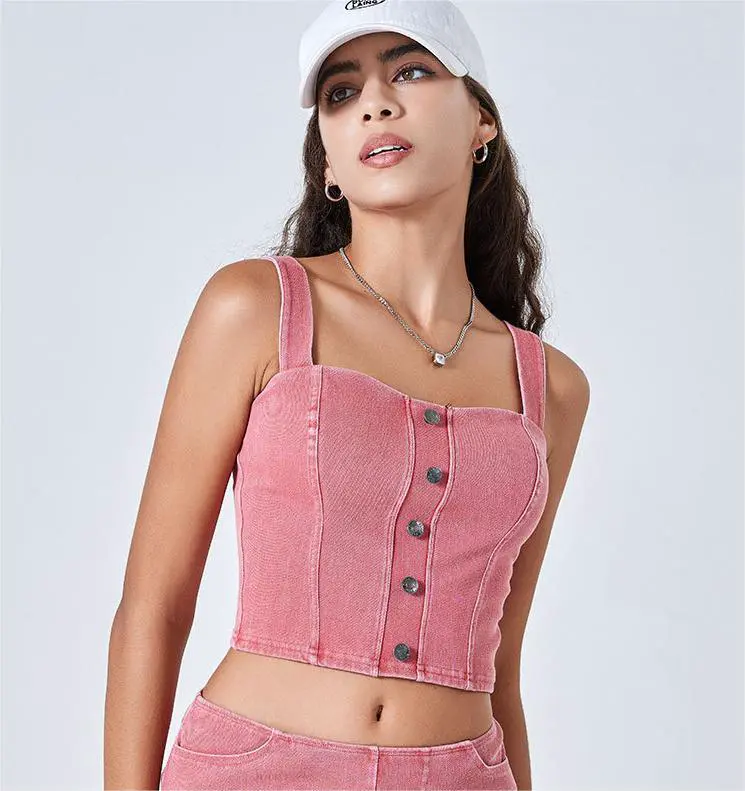 Women's High Elastic Slimming Yoga Tops Colorful Denim Camisole With Chest Pads Fitness Wear Tights