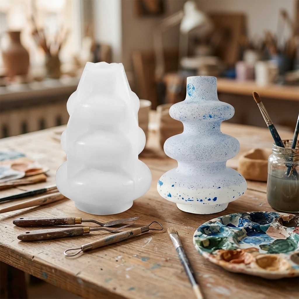Nordic Circle Vase Silicone Mold Decorative Plaster Epoxy Resin Flower Pot Ornament Diy Home Office Plant Pot Arrangement Mould