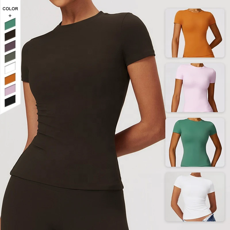 XIANDA Large Size Plain Round Neck Breathable Quick Drying Yoga Fitness T-shirt Outdoor Running Sports Women's Short Sleeves Top