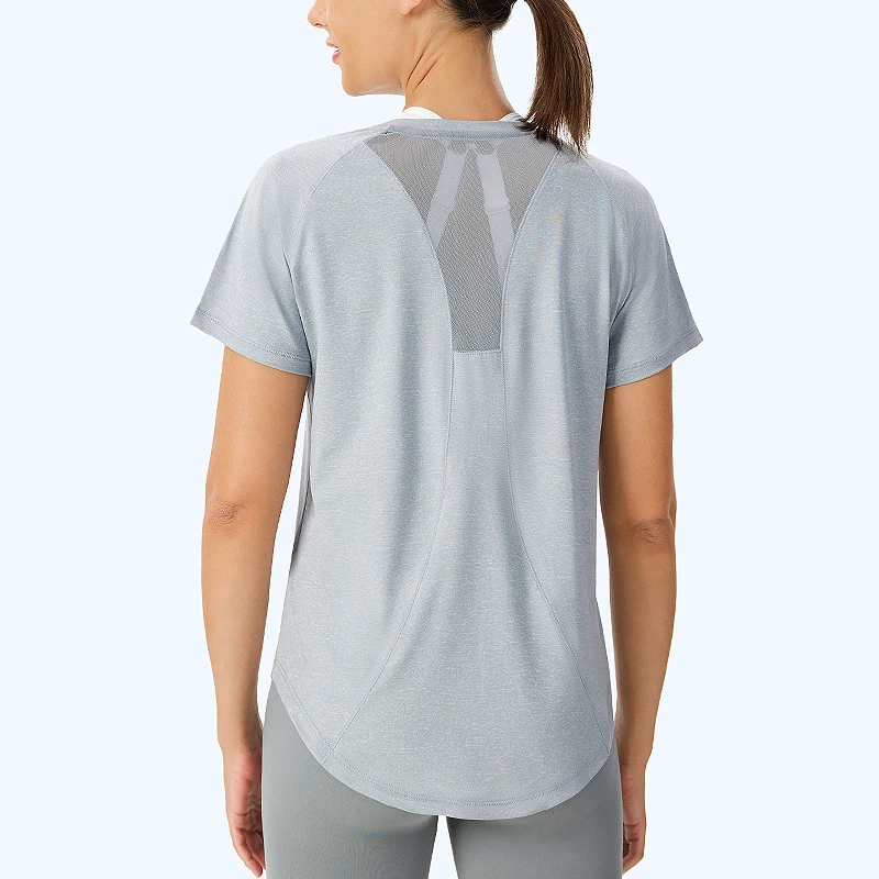 Summer Women's Breathable Nylon Yoga Top Quick Drying Loose Outdoor Running Gym Training Mesh Sports Short Sleeved T Shirt