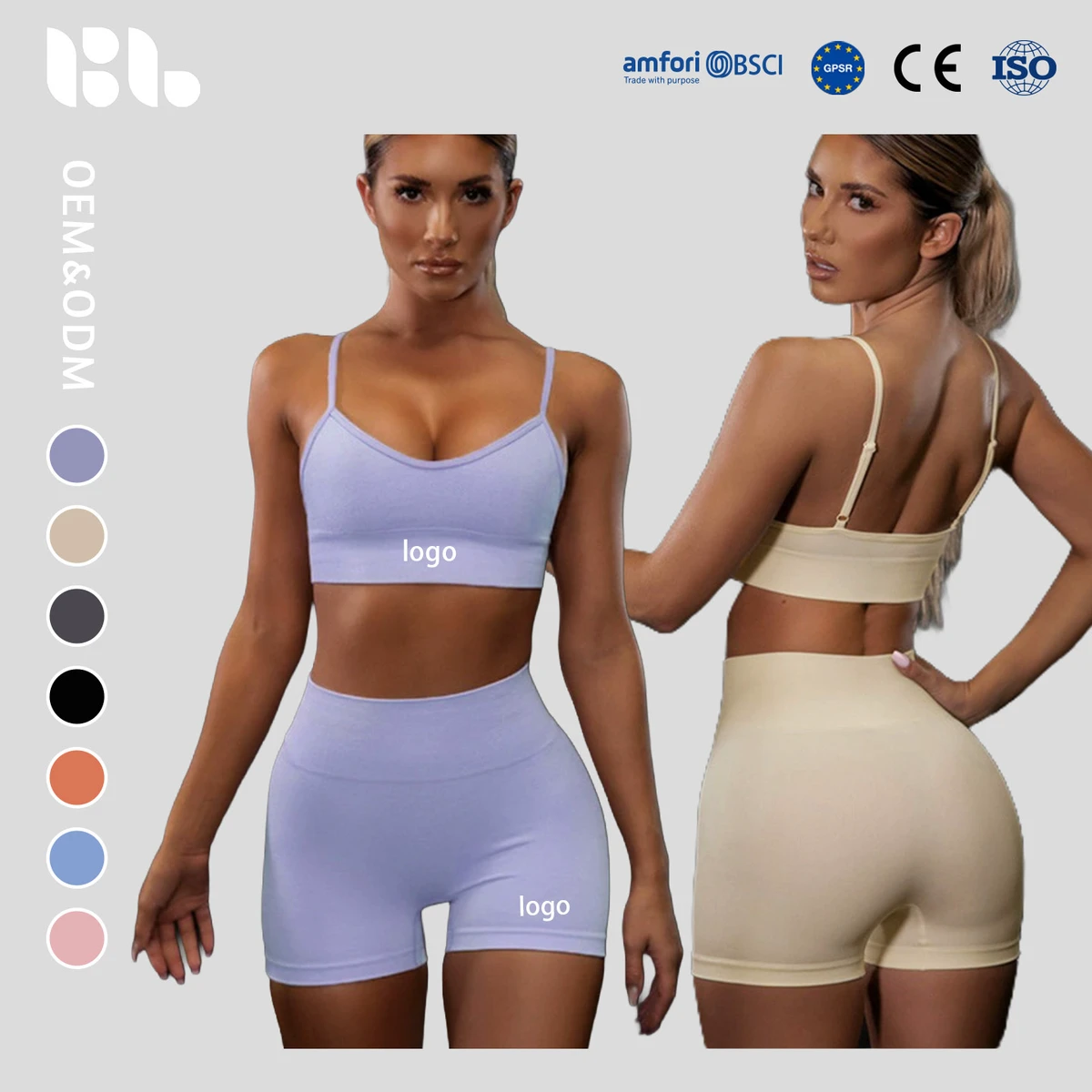 Women's Solid Breathable Seamless Yoga Shorts Set Four-Way Stretch Sports Bra & Running Leggings Gym Active Wear