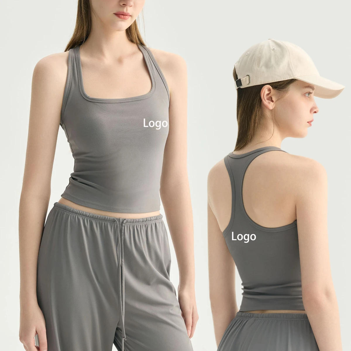 Newest Square Collar Racerback Women's Crop Top Breathable Padded Skin Friendly Naked Feeling Cooling Yoga Wear Sport Bras Women