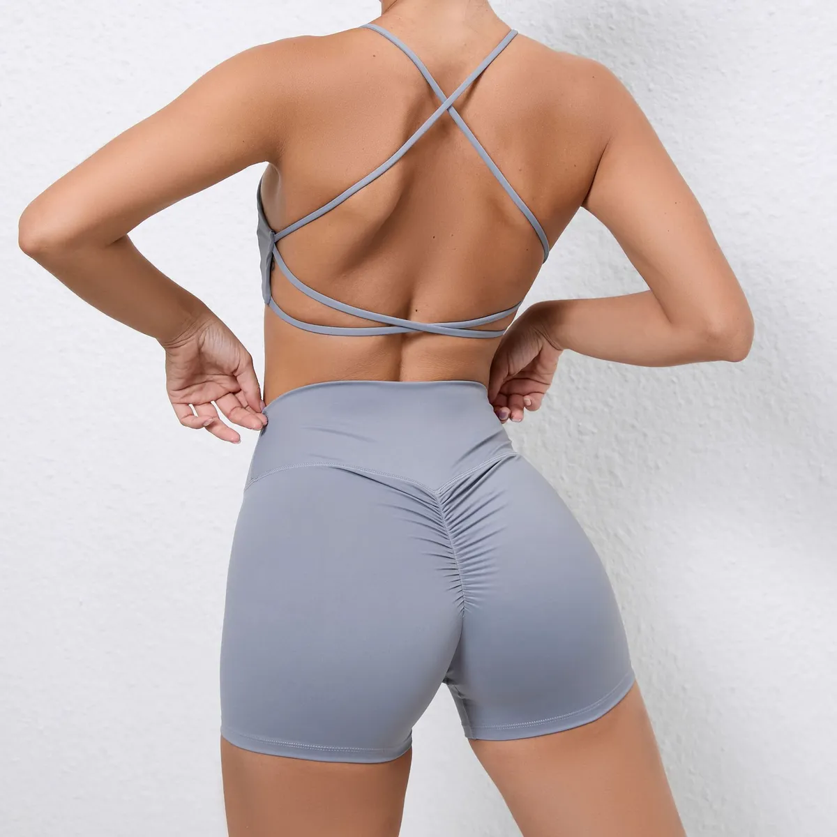 New Arrival Sexy Gym Fitness Set Crossover Strap Bra High Waist Shorts 2pcs Ropa Deportiva Mujer Quick Drying Yoga Wear