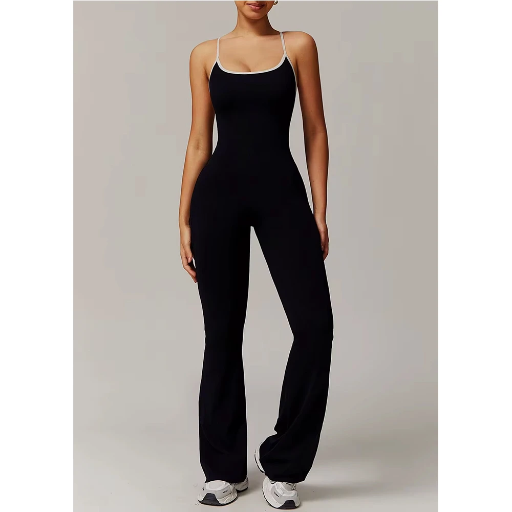 Women's Custom Logo Spaghetti Strap Sports Bodysuits Workout One Piece Jumpsuits Fitness Shapewear Backless Loungewear Clothing