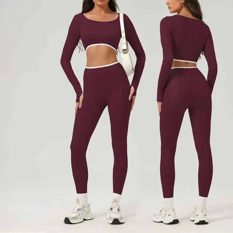JY 2026 Women Yoga Set Naked Feeling Breathable Long Sleeves High Waist Tummy Control Leggings Fitness Sports Workout Wear