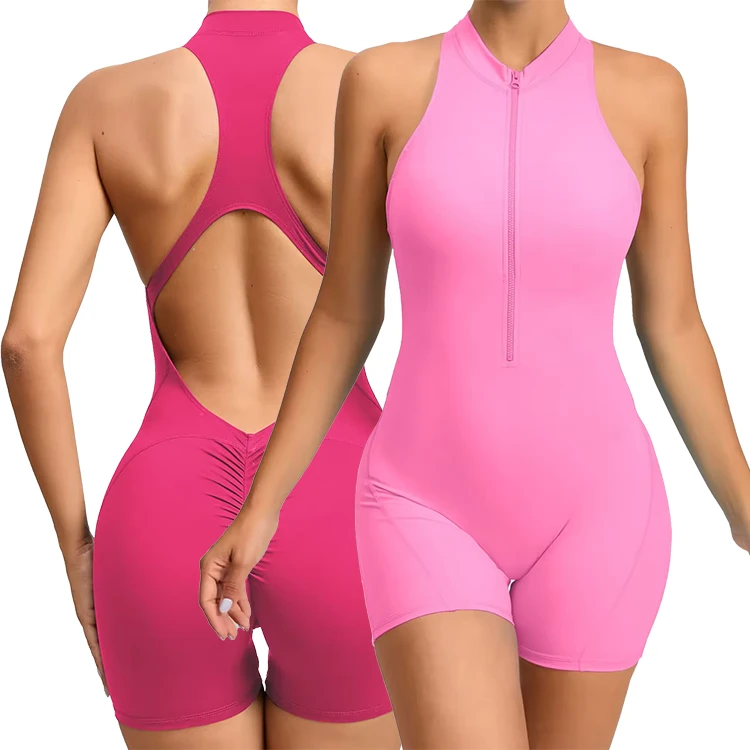 Wholesale Slim Fit One Piece Yoga Wear Front Zipper Sportswear One Piece Yoga Jumpsuit Women