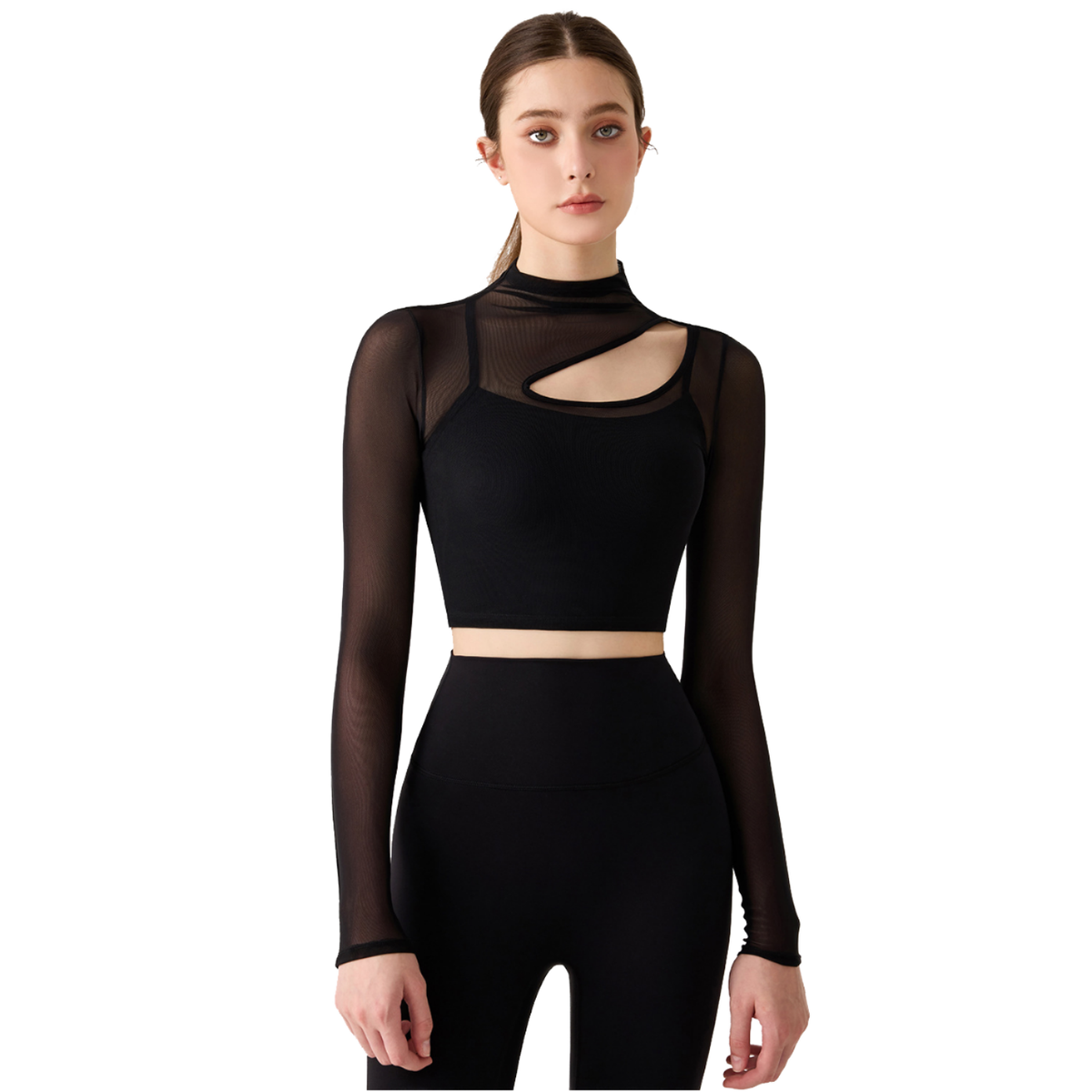 Women's Lightweight Breathable Spandex/Nylon Mesh High-Neck Yoga Tops-Fitness Seamless Workout Shirts Skinny Fit All Seasons