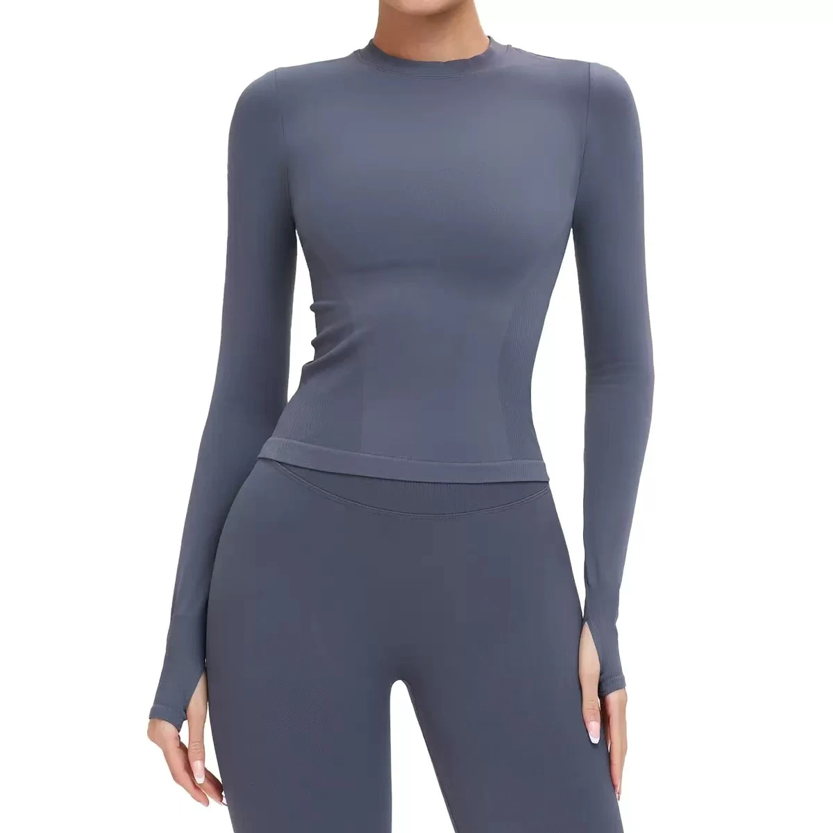 Seamless Yoga T Shirt For Women Crew Neck Long Sleeve Slim Fit Activewear Yoga Running Gym Workouts