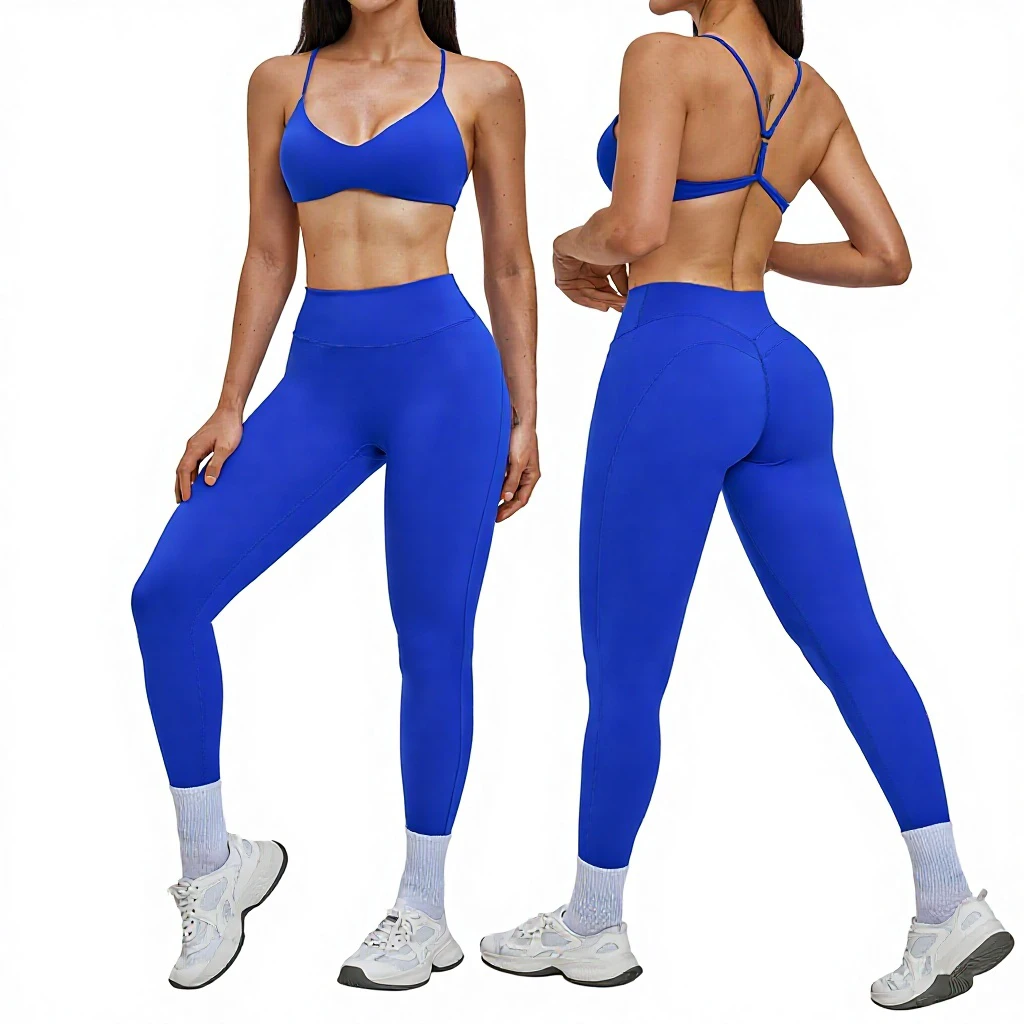 European American Solid Breathable Yoga Suit for Female High Elastic Waist 6-Piece Set Running Exercise Fitness Model 2546