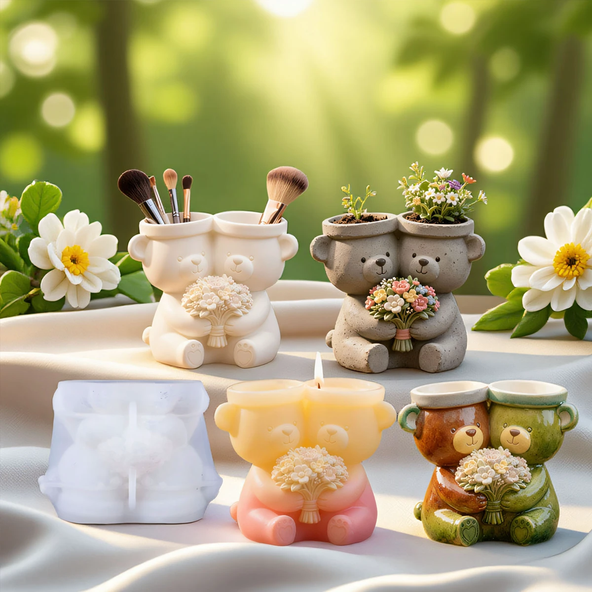 Dumo DIY Miniature Bear Candle Plaster Cup Silicone Mold, Flower Pot Resin Storage Cup Mold, Home Decoration Gift Mold