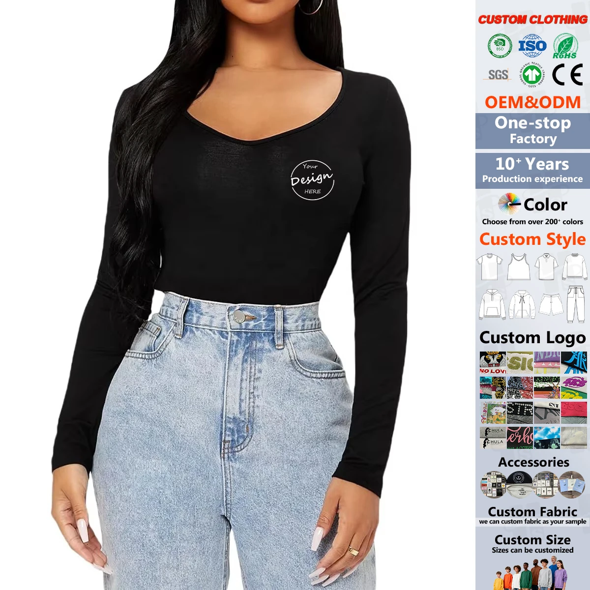 JL1112A High Quality Sports Fitness Top Cotton Solid High Elastic Long Sleeve Top Fitness Running V Neck T-Shirt Women