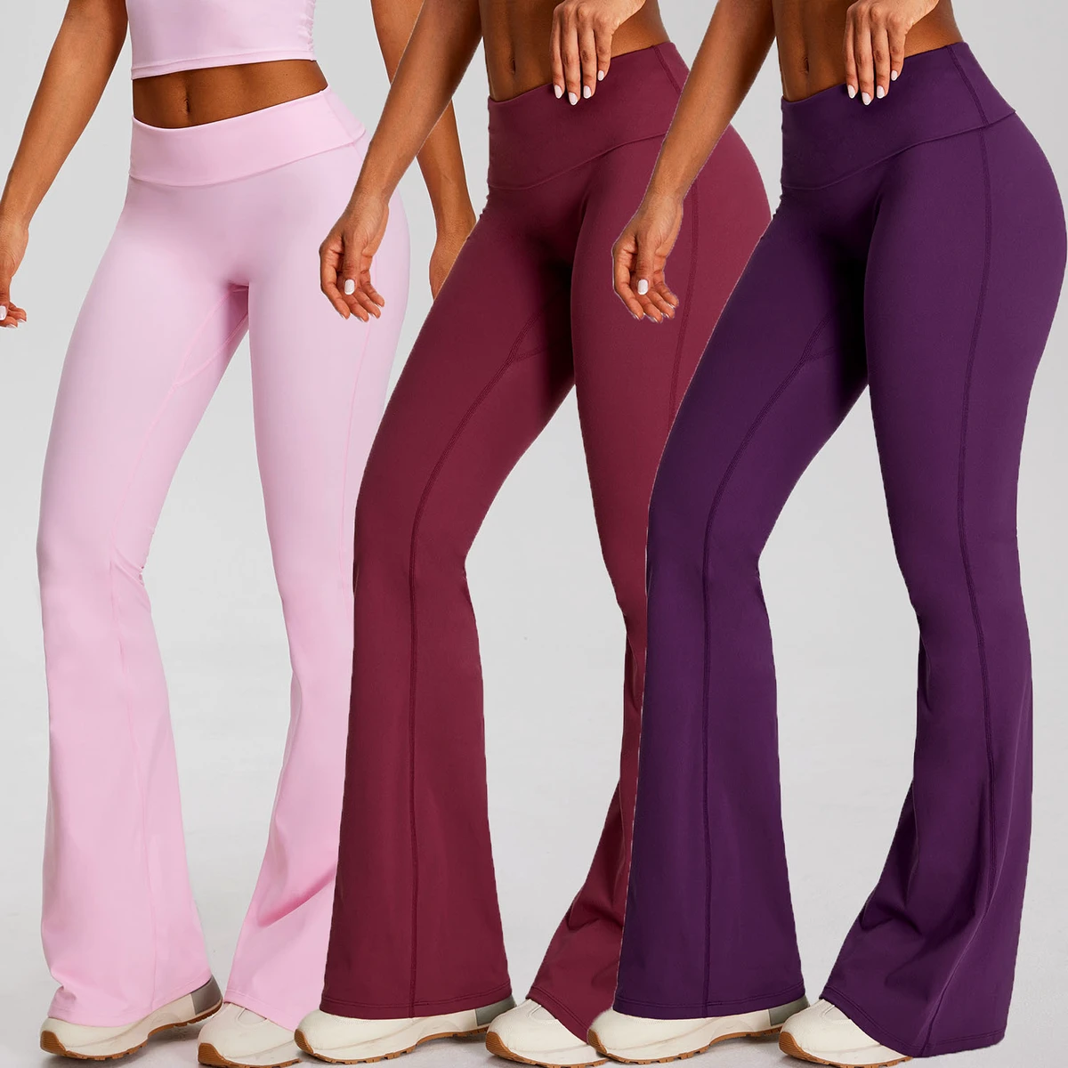 Nude Feeling Flare Leg Yoga Pants High Waist Butt Lifting Solid Four Way Stretch Women Gym Fitness Wear OEM ODM