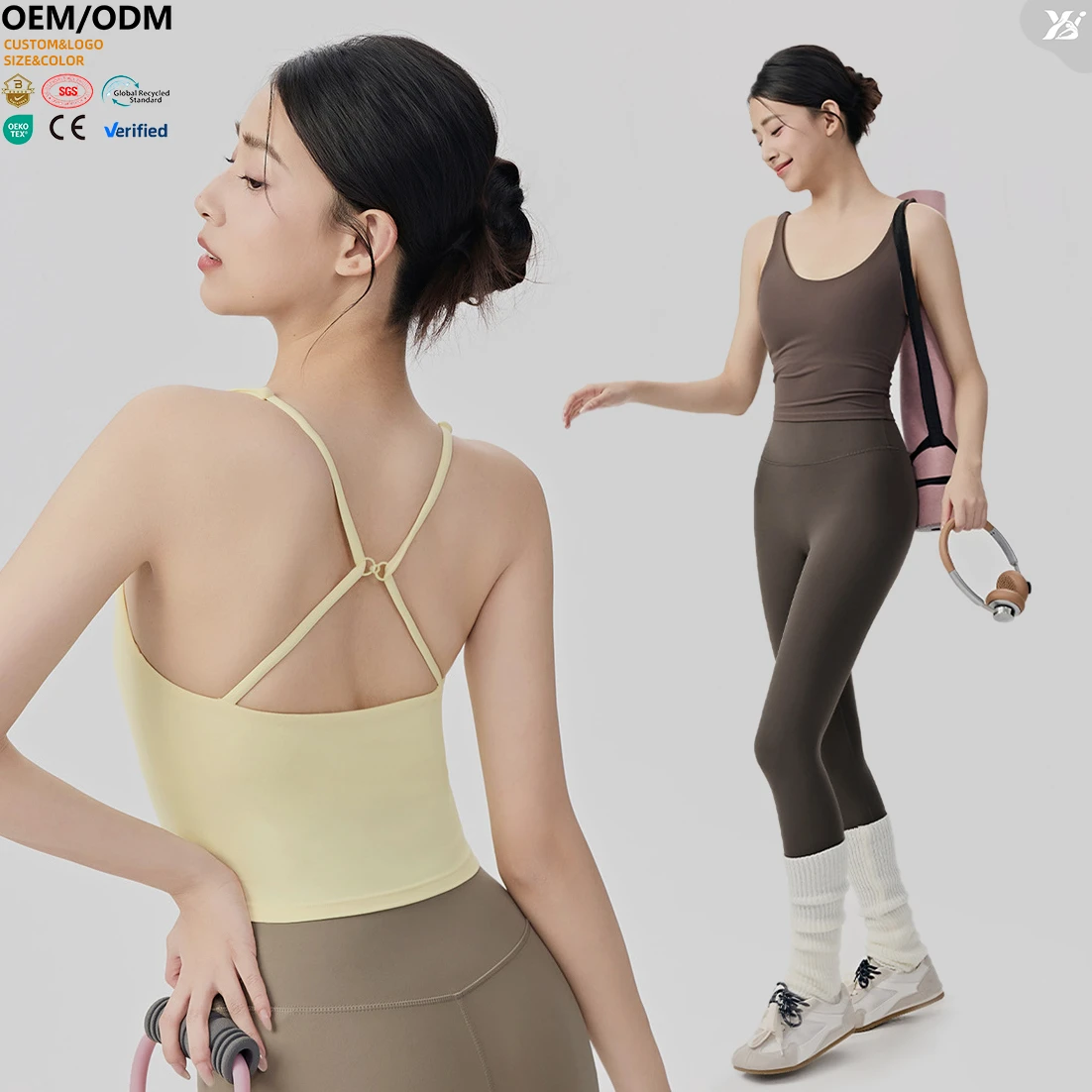 XW-DWB116006 Breathable Quick Dry Yoga Activewear Adjustable Straps Backless Solid Pattern Crew Neck Gym Wear Basic Tops Women