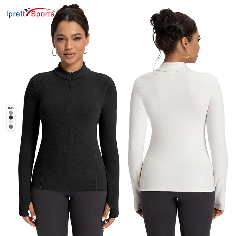 Women Slim Fit Half Zip Yoga Top Wool Blend Slim Fit Long Sleeve Sports Workout T Shirt High Quality Activewear