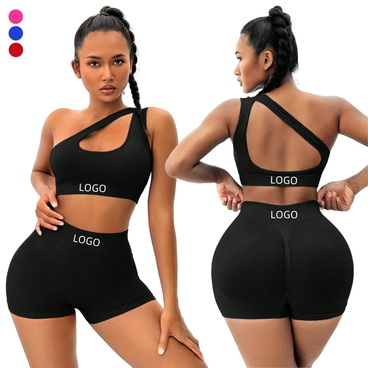 Women's High for Impact One Shoulder Bra Sports Set Wholesale Gym Clothes Solid Pattern Yoga Shorts Sports Bra Women's Gym Wear