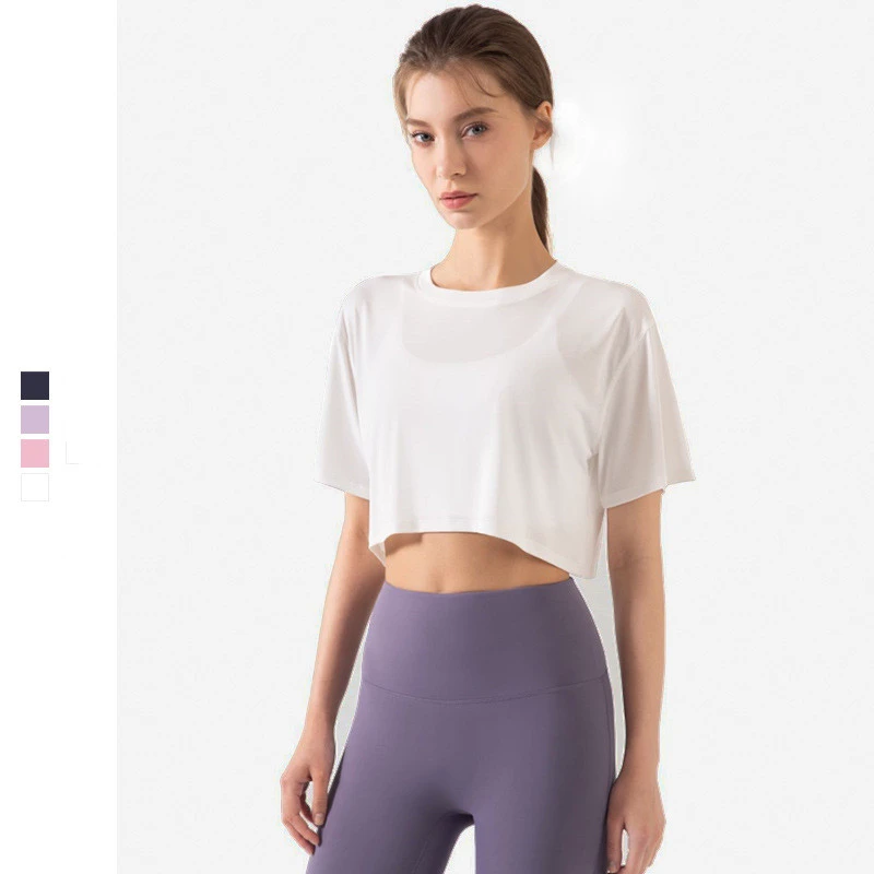 Summer Women Quick Dry Loose Short Sports Yoga Wear Fitness Cover-up Tops Running T-shirt