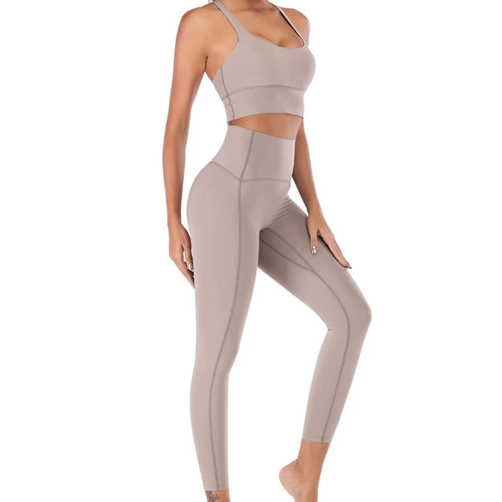 Women's Solid Front Yoga Sets Customizable Spandex/Nylon Breathable Lightweight High Quality OEM Service 2-Piece Gym Fitness