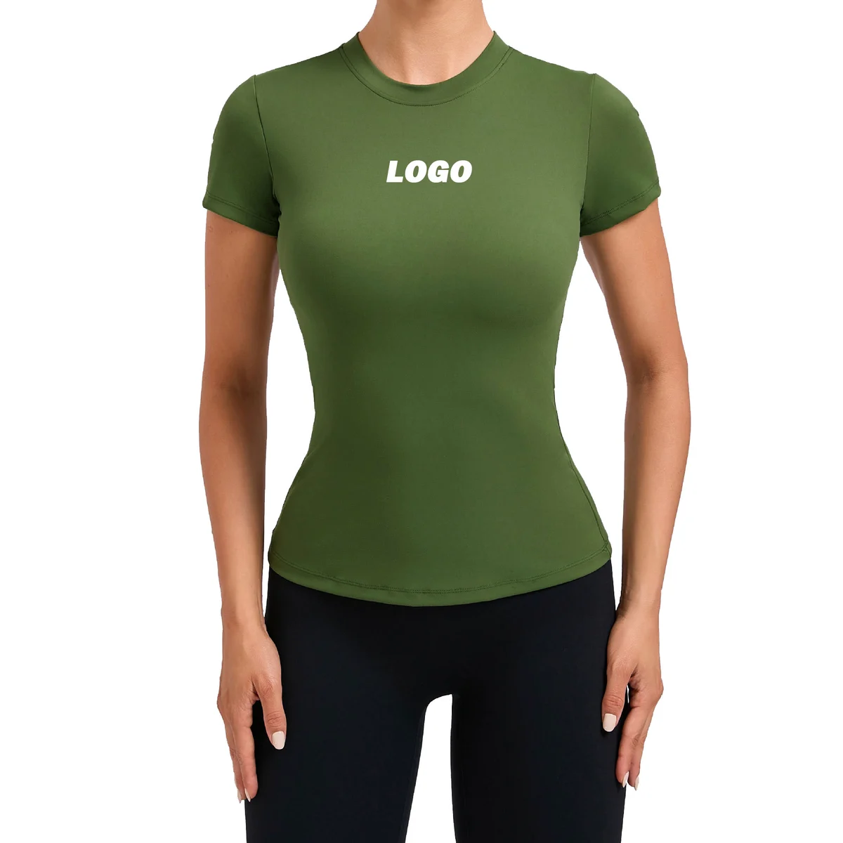 Women Solid Color Slim Fit Yoga Short Sleeves Shirt Lady Casual Round Neck Running Top Female Loose Lower Back Sports T-Shirts