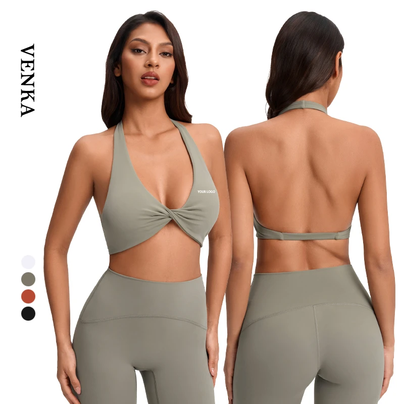 Women New Model Athletic Wear Beauty Back Crop Top Breathable Sports Bra Sexy Deep V-Shaped Neck Shockproof Girls Yoga Bra