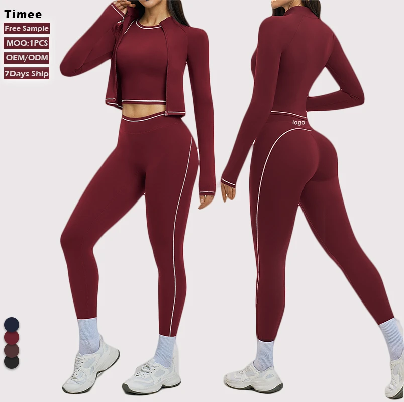 2026 New Arrival Plus Size Slim Fit 4 Way Stretch Seamless Lightweight Naked Feel Breathable Workout Fitness 3 Piece Yoga Set