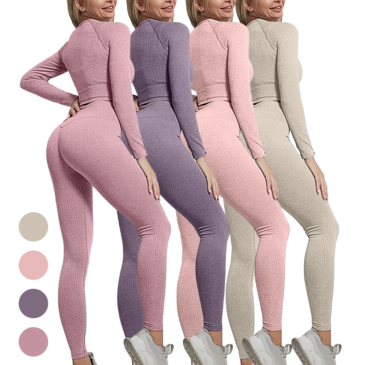 Ready-Made Products High Quality Long Sleeves Nylon Seamless Women Activewear Yoga Sets Gym 2 Piece Workout Yoga Sets for Women