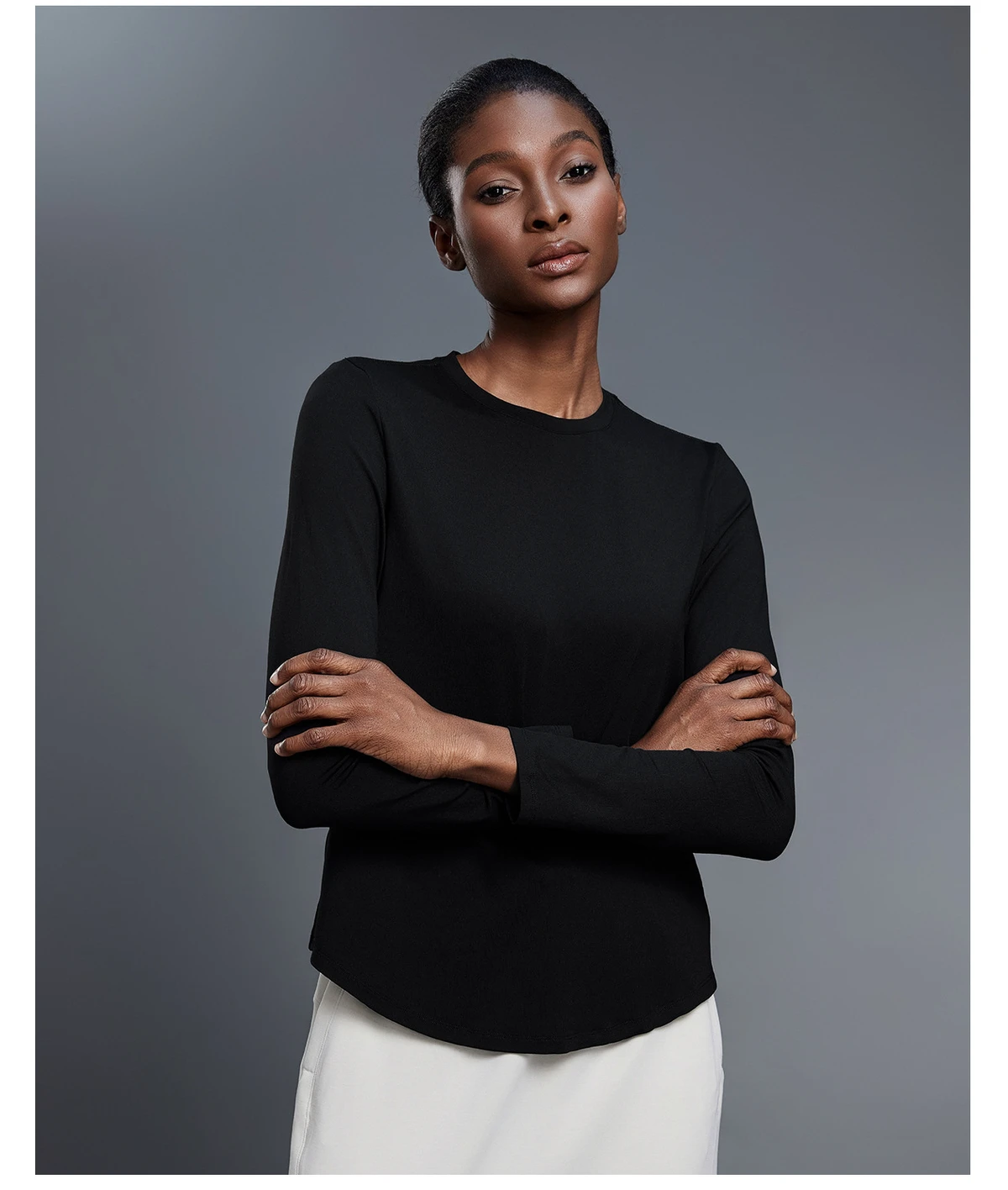 Women's Autumn Long-Sleeved Eco-Friendly Quick Dry Sports T-Shirt Loose Crew Neck Breathable Yoga Top Front Logo Four-Way