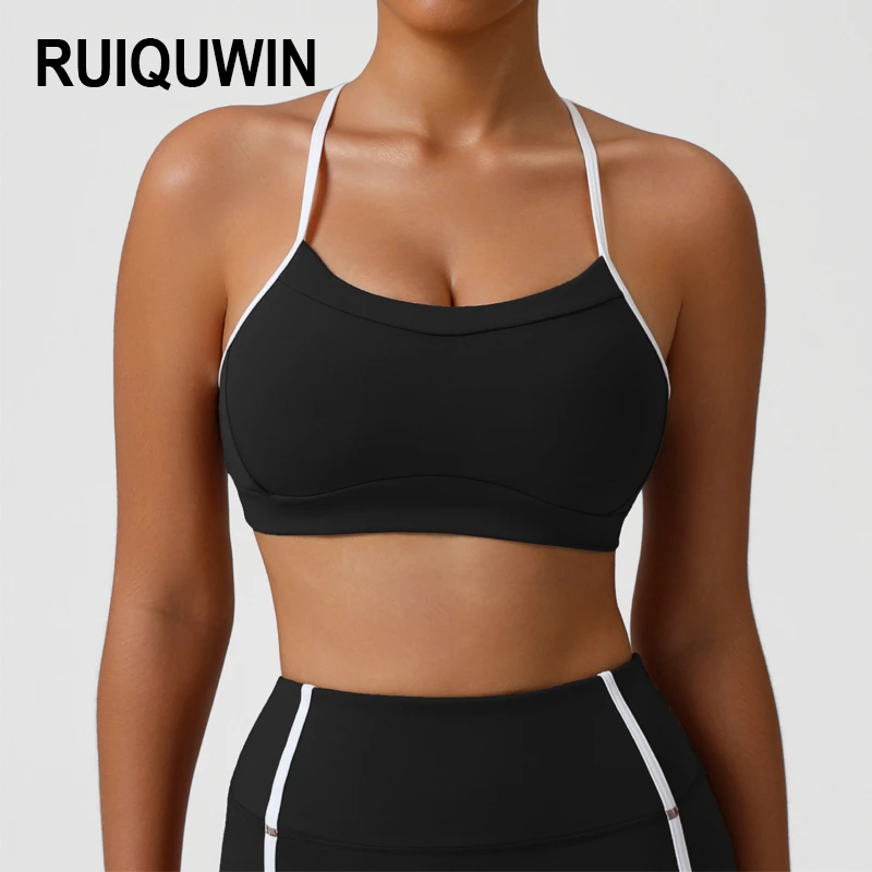 RUIQUWIN Women's Cross Back Racerback Yoga Bra Seamless Padded High Support Sports Bra for Gym Fitness Workout