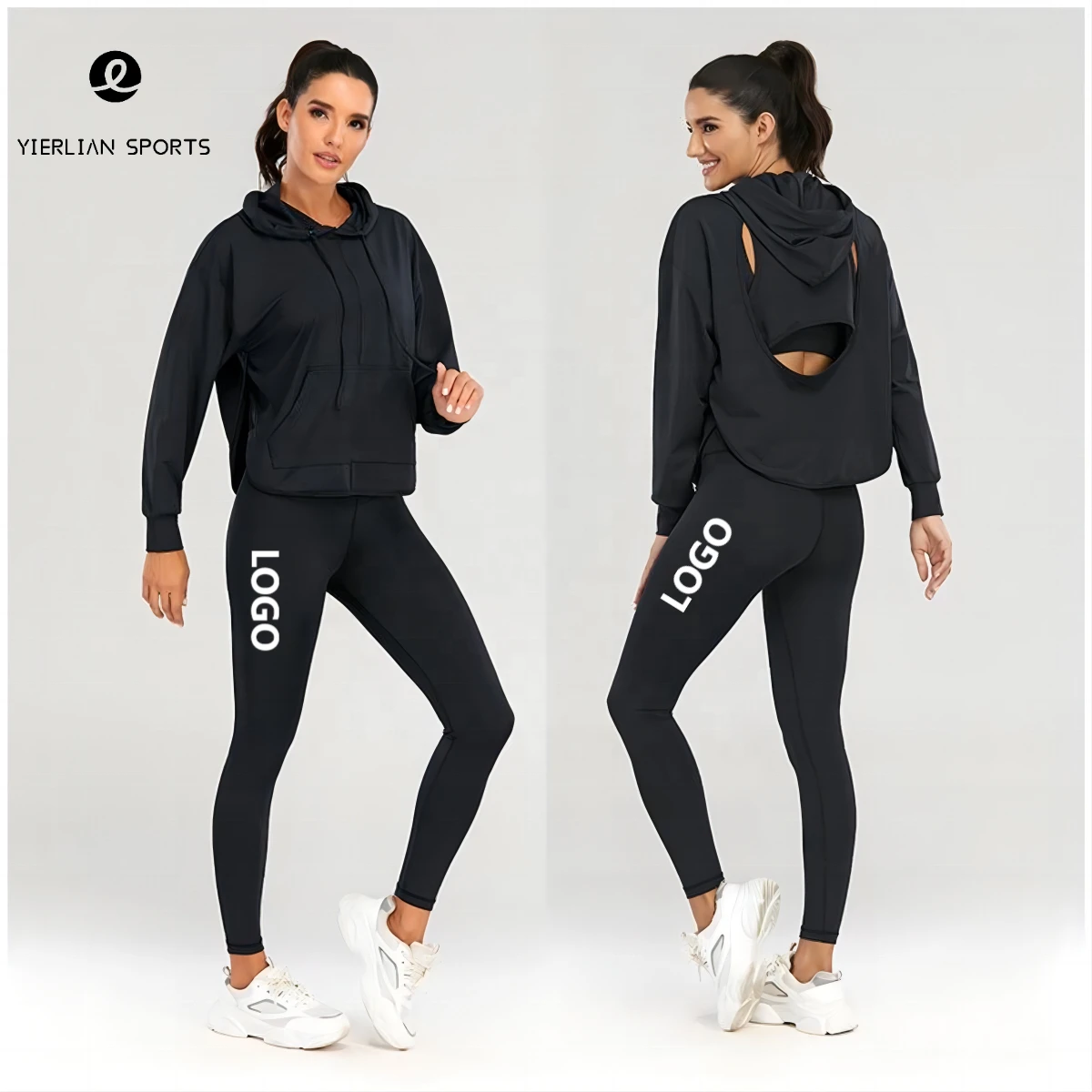 Womens 3 Pieces Sports Hooded Pullover Sweater Hoodies Bra Leggings Fitness Suit Workout Yoga Outfits Activewear Gym Wear Set