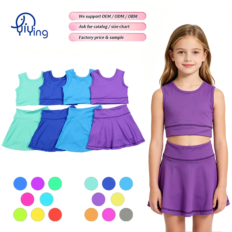 Children Yoga Clothes Two Piece Set Breathable Stretchable Nylon Spandex Solid Color Fitness Outfit Toddler Girl Activewear