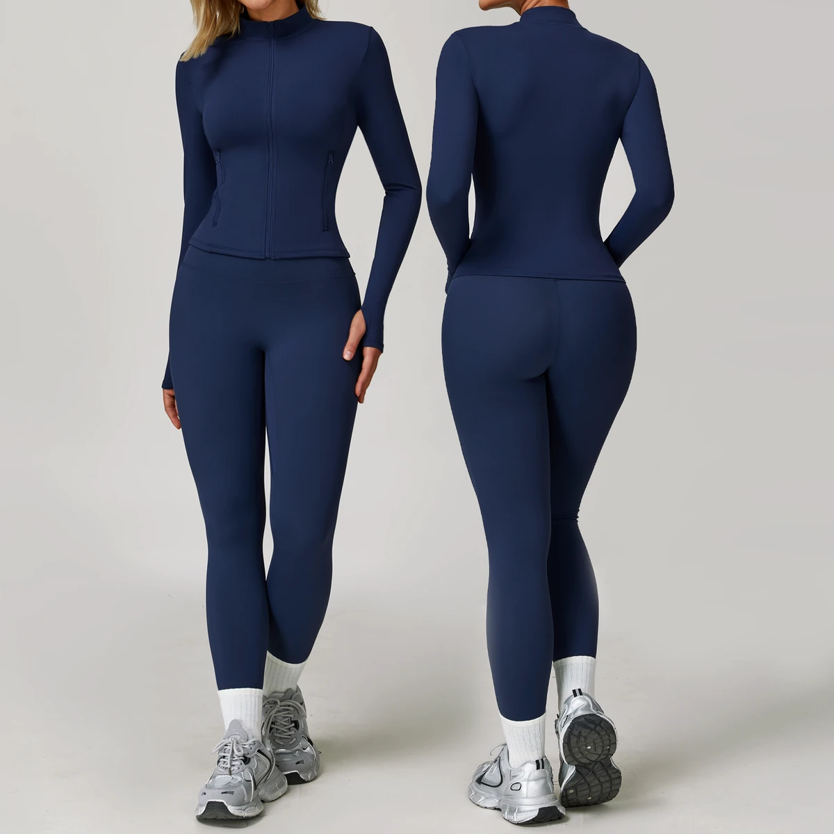 Quick-Drying Fitness Yoga Two-Piece Set Brushed Long Sleeve Coat and Trouser for Outdoor Running Sports Sports Suit