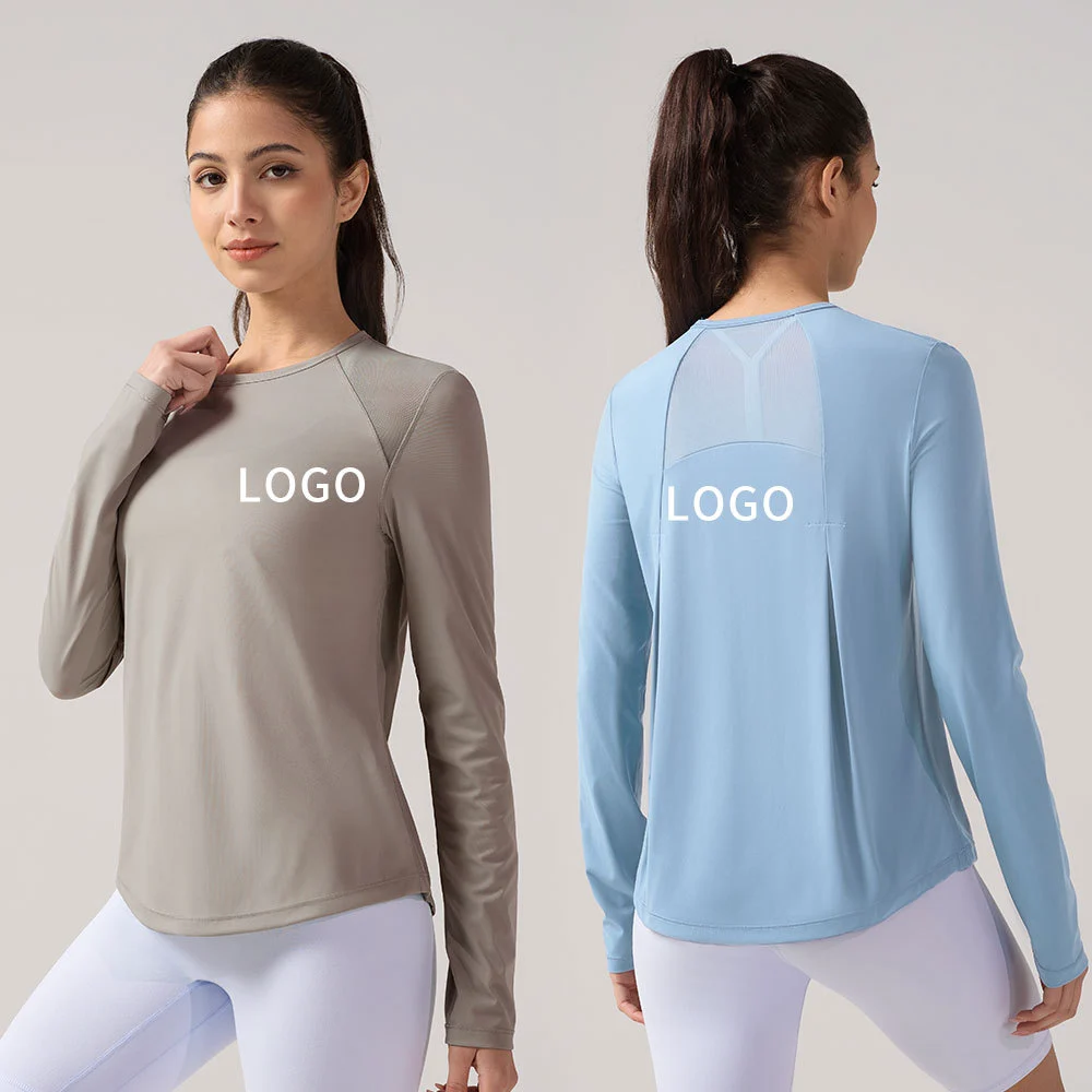 Lu Women's Long-Sleeved Mesh Sports Top Breathable Yoga Cover-Up for Running Fitness Comfortable Spandex Casual Printed