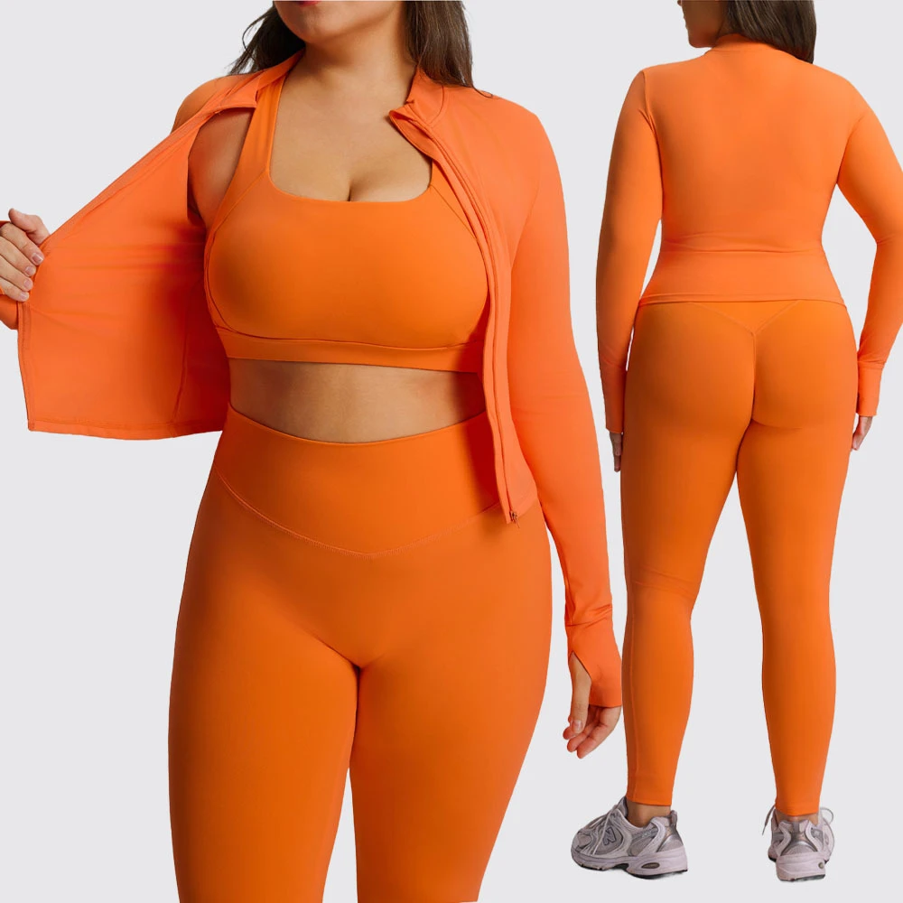 Custom Logo Outdoor GYM Women Wear Plus Size Sport Bra Women Yoga Leggings Pants Set Yoga Slim Zipper Jacket for Women