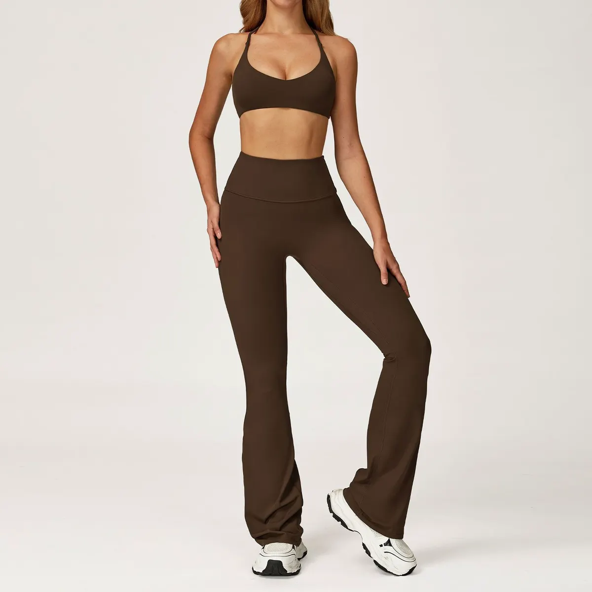 Autumn Shockproof Naked Feel Yoga Outfit Set Quick-Drying Tight Fitting Gym Clothes Casual Sports Two-Piece Suit for Women
