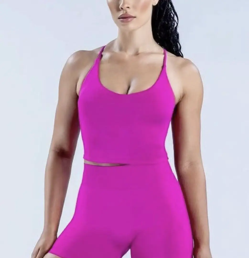 Oem New Design Womens U Neck Cross Back Compression Activewear Running Gym Seamless Sports Tank Top