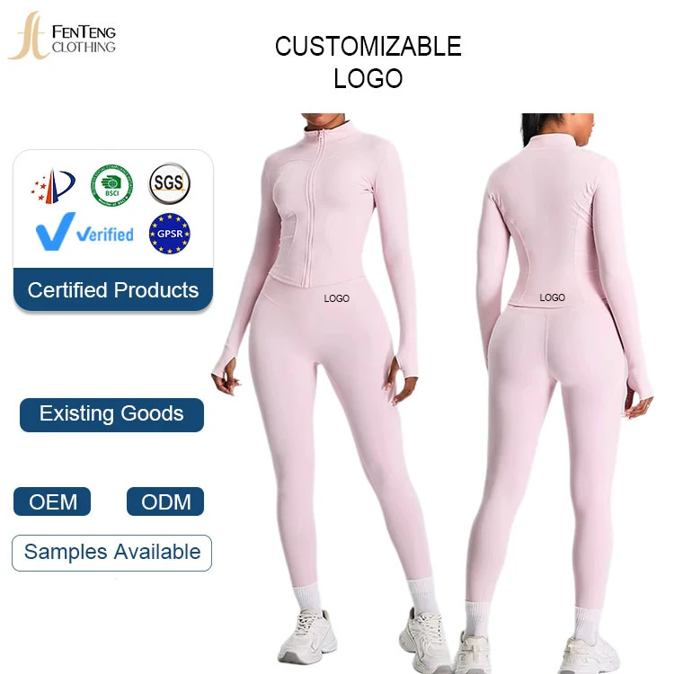 Under Lulu Custom New Slim Lightweight Breathable Solid Yoga Jacket Women Outdoor Sports Fitness Fashion Peach Pants 2-Piece Set