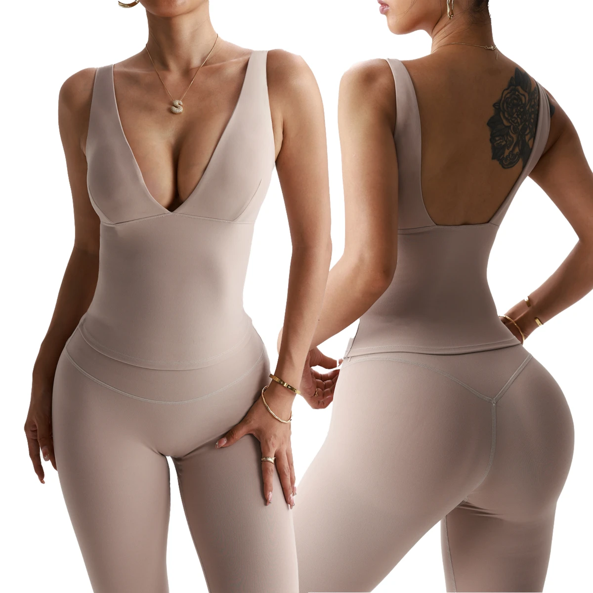 6-Piece Solid Color Breathable Plus Size Yoga Set Four-Way Stretch Spandex/Nylon Fabric Eco-Friendly Elastic Waistband Sport