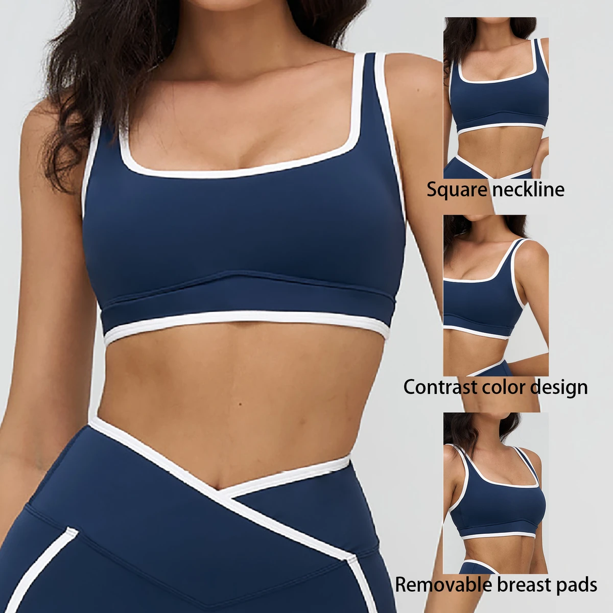 High-Support Sports Bra Breathable Fashion Contrast-Color Yoga Underwear Women's Running Quick-Dry Outdoor Fitness Training Bra