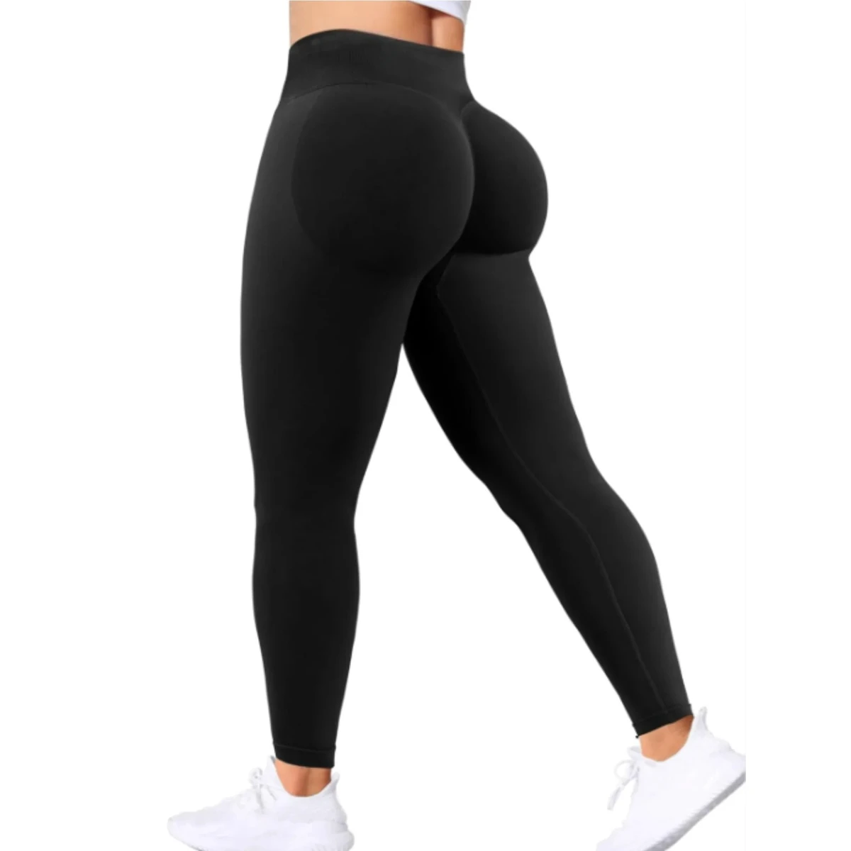 Women's Low Waist Seamless Yoga Legging Scrunch Bum Gym Workout Pants with Solid Pattern Sports Tights