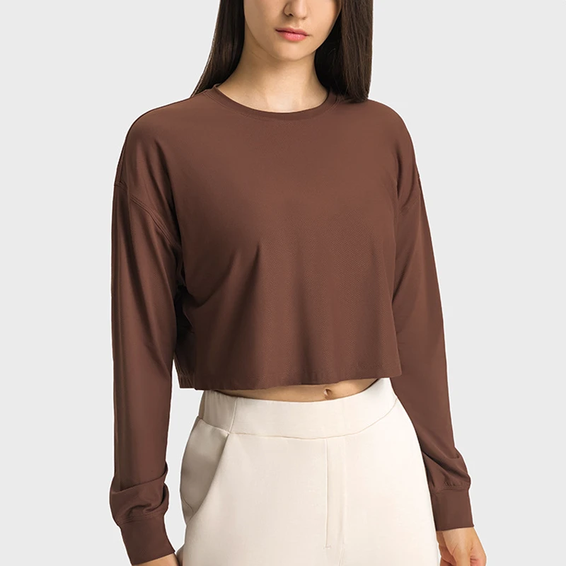 Women's Long Sleeve Gym T-Shirt Quick Dry Breathable Sweat-Wicking Crop Tops for Autumn Fitness Yoga Sports Slim Fit Design