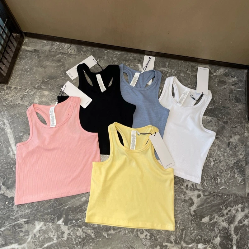 Summer A10 Yoga Casual Bow Collar Sports Tank Top Women Breathable Cotton Spandex Dobby Fabric Regular Beautiful Back Design