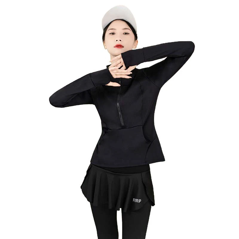 Lightweight Breathable Quick-Drying Fitness Sports Pullover Long Sleeve Stand Collar Half Zipper Stretch Yoga Suit