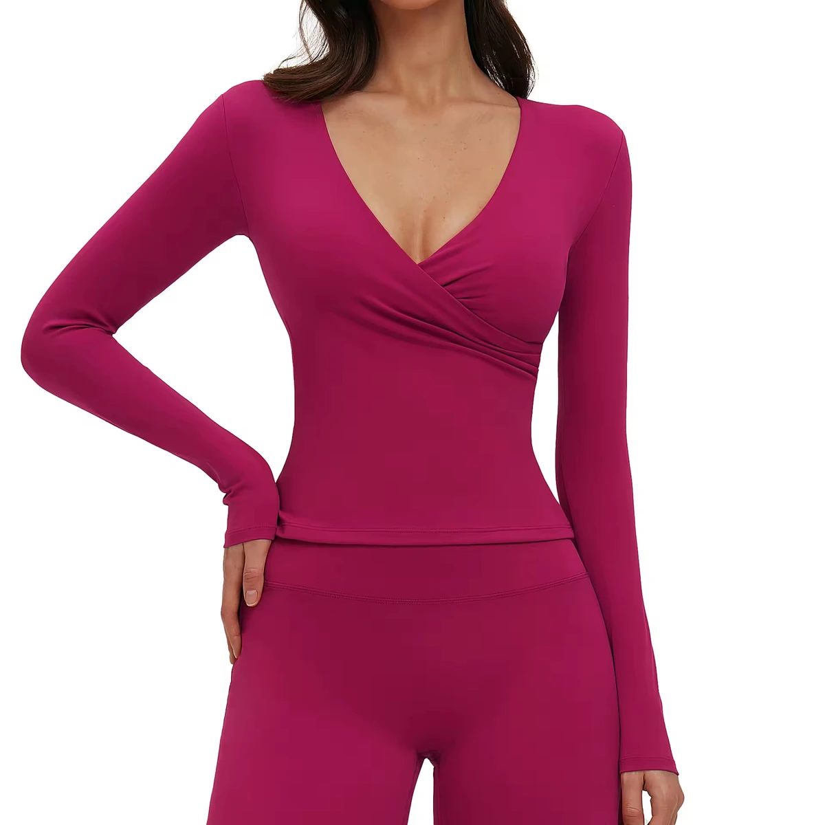 Women's Breathable Lightweight U-shaped Back Long Sleeve Yoga T-Shirt Four-Way Stretch Skinny Fit for Running Fitness Front