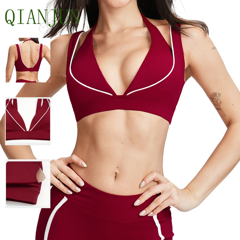 Custom Logo Women Active Wear Sports Crop Top High Impact Padded Breathable Gym Running Bra Yoga Sports Bra