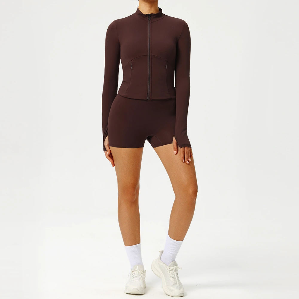 Women Sports 2pcs Suit Yoga Long Sleeve Gym Fitness Set Women Workout Clothes Sportswear High Waist Shorts Suit
