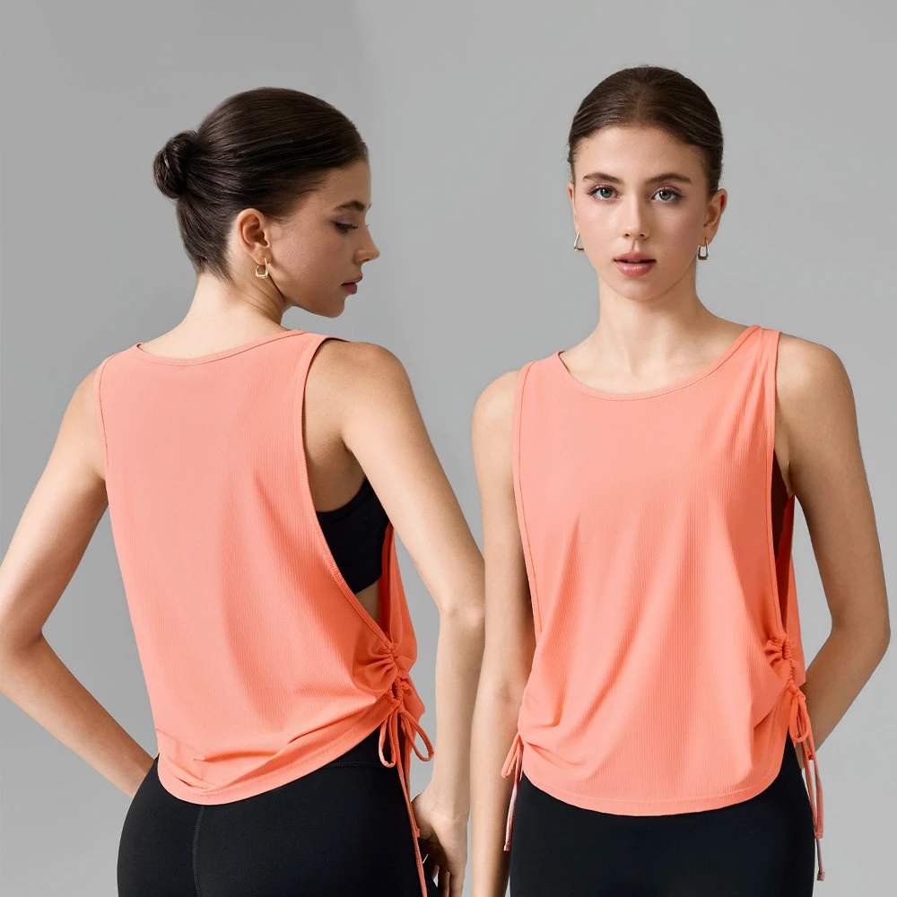Roregal Loose Yoga Tank Top Women Side Drawstring Ruched Workout Shirt Sleeveless Gym Cover up for Summer Running