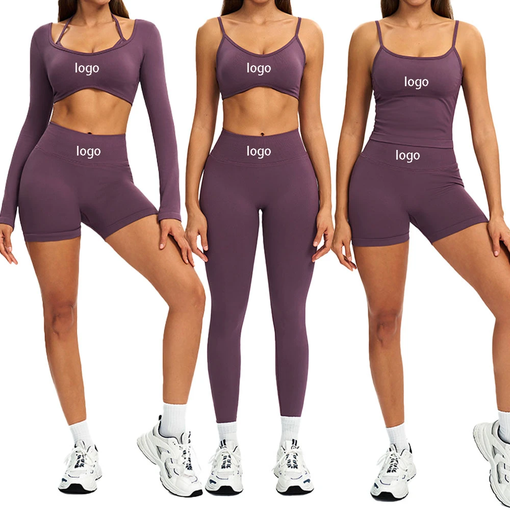 EnovStars Custom 5 Piece Seamless Yoga Set Women Sports Bra Tank Long Sleeve Crop Top Shorts Leggings Scrunch Butt Gym Workout S