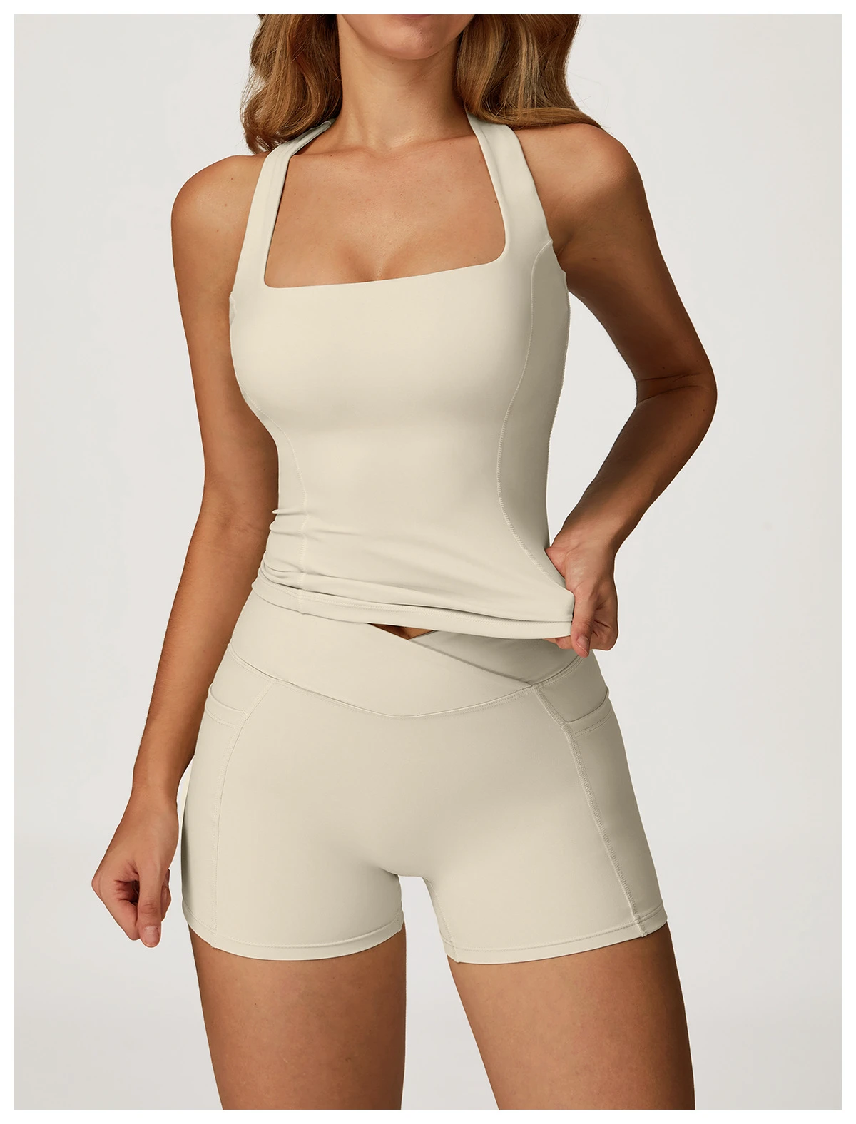 Cross-border Naked Yoga Tank Top I-back Tight Sweat-Wicking Spandex/Nylon Women's Outdoor Running Fitness Clothing EBX2044