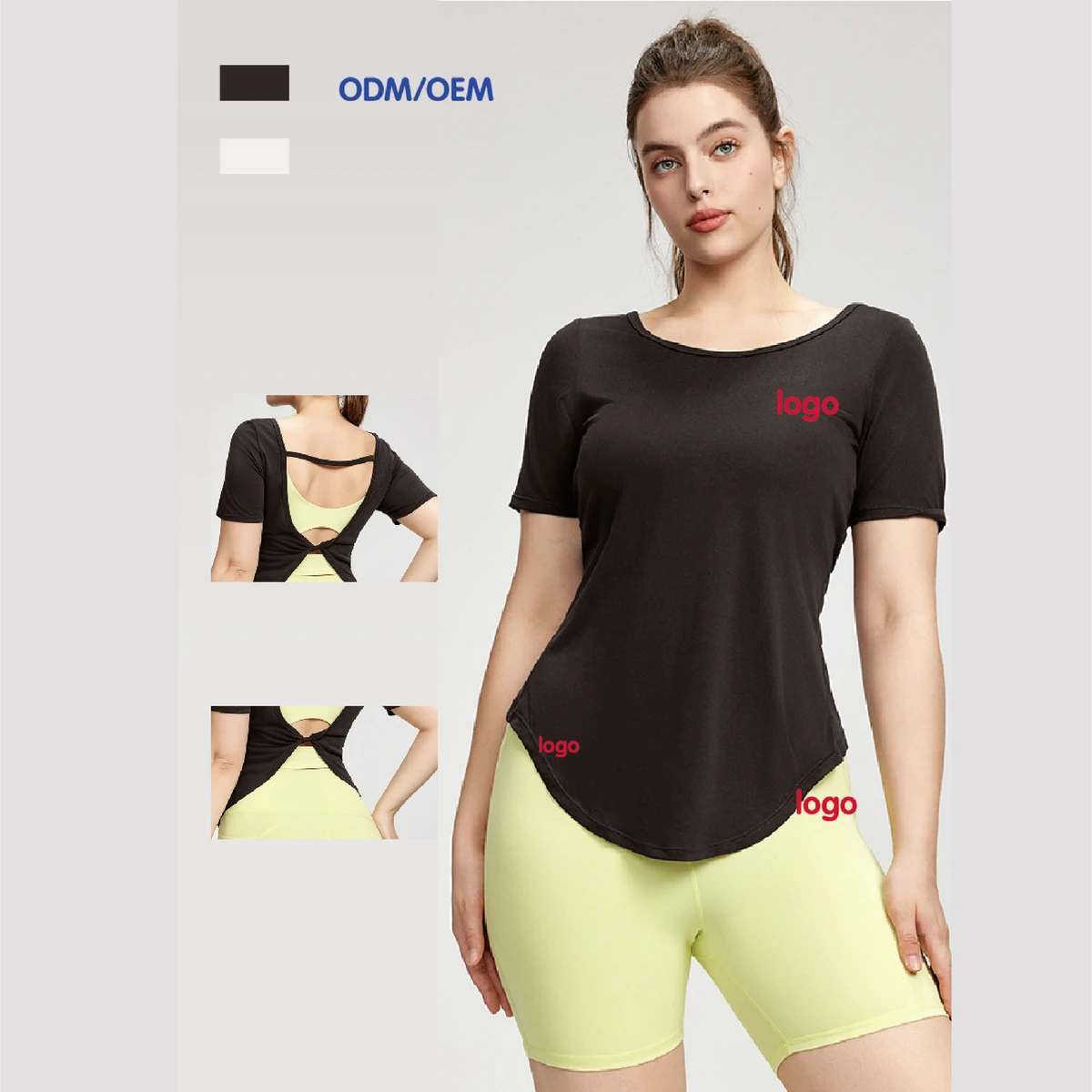 Women ODM OEM Custom Logo Backless Twisted Yoga Top Quick Dry Breathable Short Sleeve Workout T-Shirt Activewear for Pilates Gym
