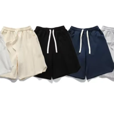 100% Cotton Terry Fleece Board Shorts Plus Size High Waist Elastic Closure Breathable Quick Dry Loose Fit Summer Workout Casual